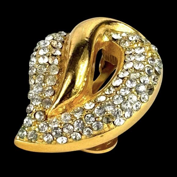 Christian Dior Vintage Earrings Rhinestone Teardrop Pave Gold Tone Clip Signed - Picture 8 of 11